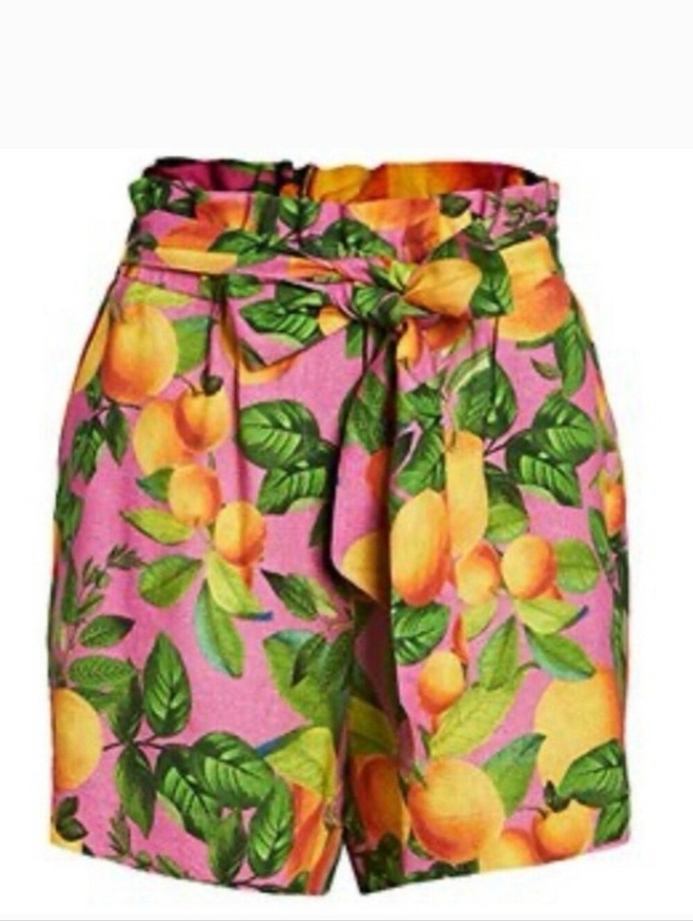 NWT FARM Rio Pink Citrus-Print High-Waist Shorts Brazillian Fruit Maximalism